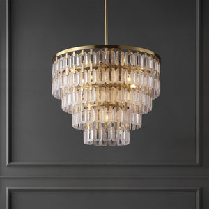 Safavieh Queenie Tiered Glass Chandelier With Gold Iron Finish — Cascading Clear Tiers For Warm Elegant Glow CTL1122A