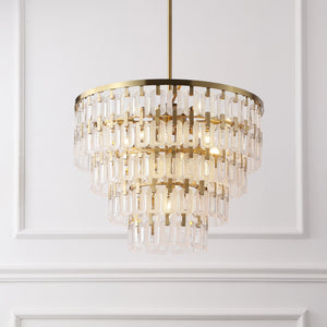 Safavieh Queenie Tiered Glass Chandelier With Gold Iron Finish — Cascading Clear Tiers For Warm Elegant Glow CTL1122A