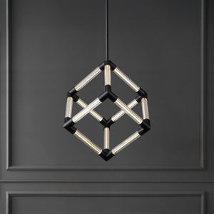 Safavieh Sheila Cube Pendant Light Clear Acrylic Matte Black Frame for Dining or Kitchen CTL1123A