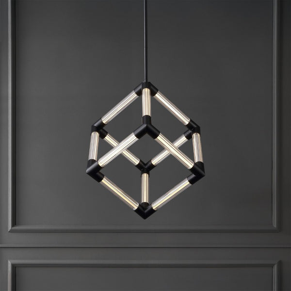 Safavieh Sheila Cube Pendant Light Clear Acrylic Matte Black Frame for Dining or Kitchen CTL1123A