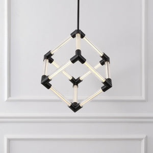 Safavieh Sheila Cube Pendant Light Clear Acrylic Matte Black Frame for Dining or Kitchen CTL1123A