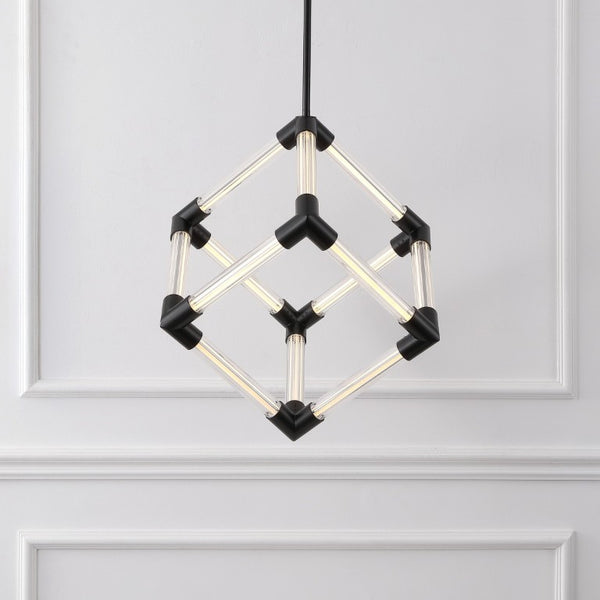 Safavieh Sheila Cube Pendant Light Clear Acrylic Matte Black Frame for Dining or Kitchen CTL1123A