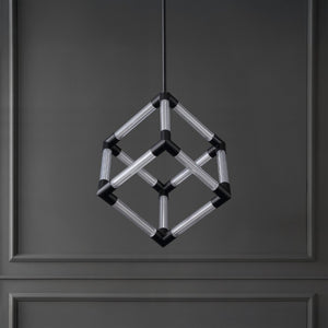 Safavieh Sheila Cube Pendant Light Clear Acrylic Matte Black Frame for Dining or Kitchen CTL1123A