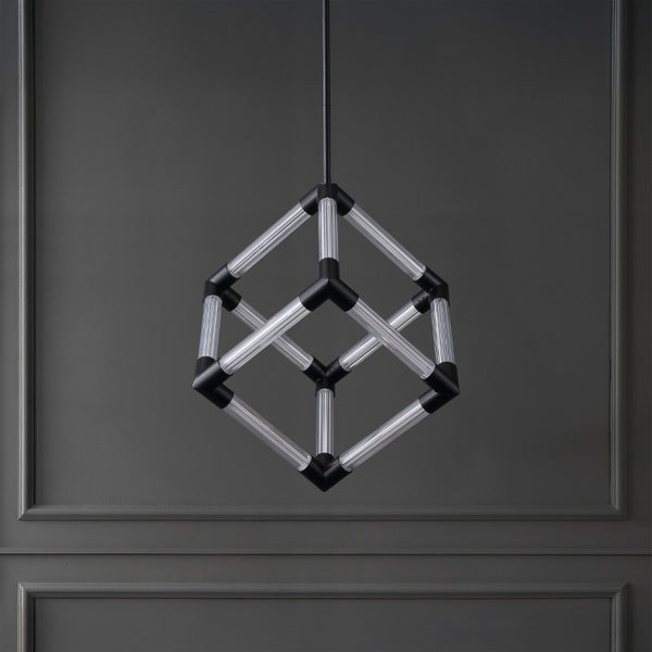 Safavieh Sheila Cube Pendant Light Clear Acrylic Matte Black Frame for Dining or Kitchen CTL1123A