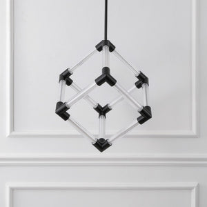 Safavieh Sheila Cube Pendant Light Clear Acrylic Matte Black Frame for Dining or Kitchen CTL1123A