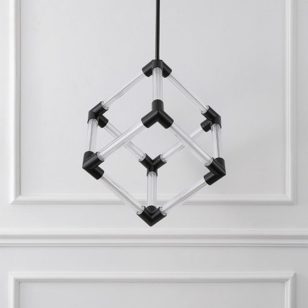 Safavieh Sheila Cube Pendant Light Clear Acrylic Matte Black Frame for Dining or Kitchen CTL1123A