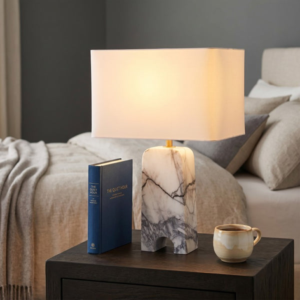 Safavieh Waverli Veined Marble Table Lamp with Square Base for Bedroom or Living Room CTL1126A