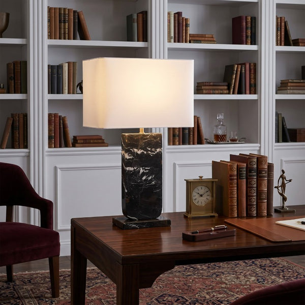 Safavieh Nikolaus Genuine Marble Base Table Lamp with Matte Black Metal for Modern Interiors CTL1127A