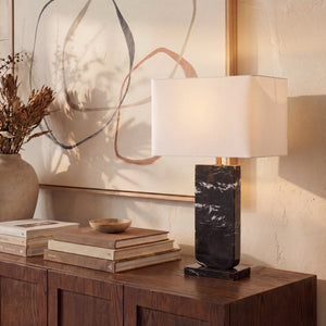 Safavieh Nikolaus Genuine Marble Base Table Lamp with Matte Black Metal for Modern Interiors CTL1127A