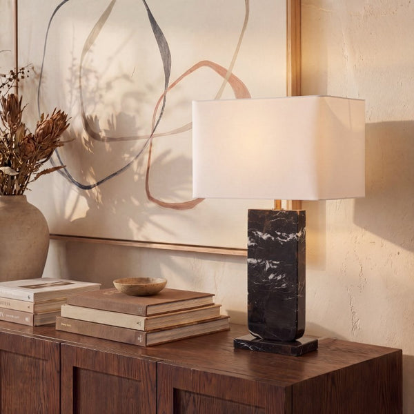 Safavieh Nikolaus Genuine Marble Base Table Lamp with Matte Black Metal for Modern Interiors CTL1127A
