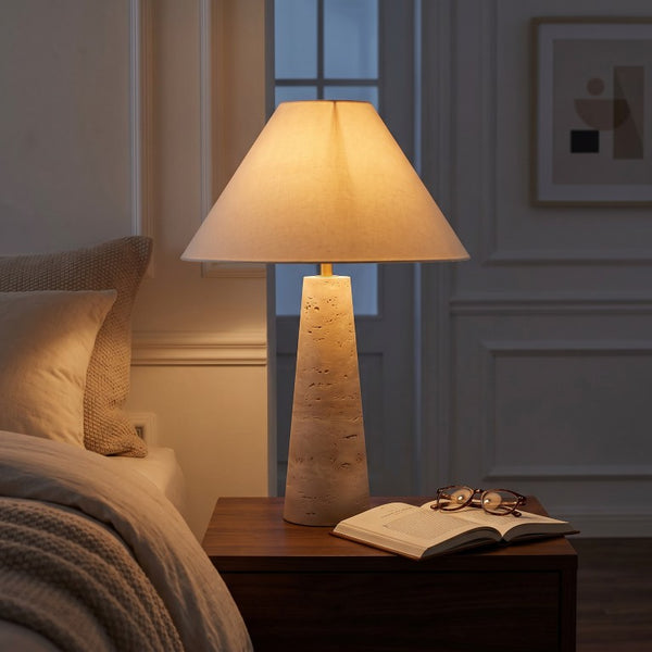 Safavieh Dante Travertine Stone Base Table Lamp with White Fabric Shade for Modern Interiors CTL1128A