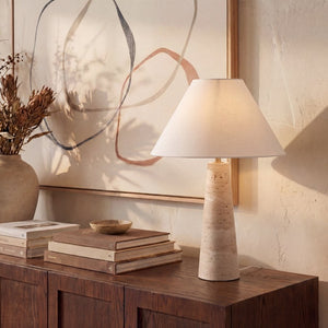Safavieh Dante Travertine Stone Base Table Lamp with White Fabric Shade for Modern Interiors CTL1128A