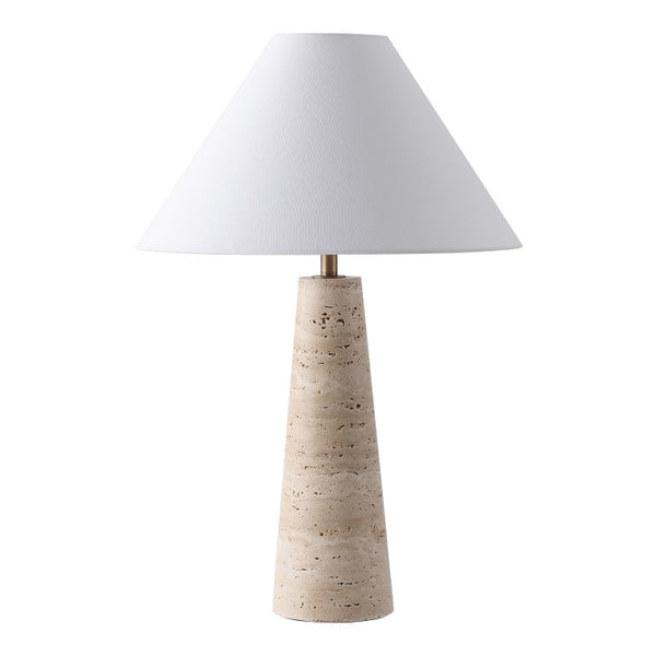 Safavieh Dante Travertine Stone Base Table Lamp with White Fabric Shade for Modern Interiors CTL1128A