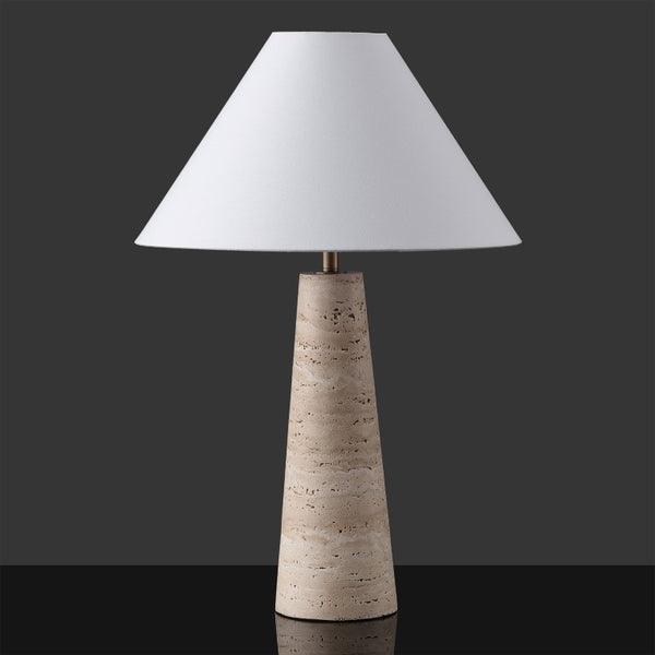 Safavieh Dante Travertine Stone Base Table Lamp with White Fabric Shade for Modern Interiors CTL1128A
