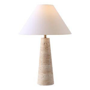 Safavieh Dante Travertine Stone Base Table Lamp with White Fabric Shade for Modern Interiors CTL1128A