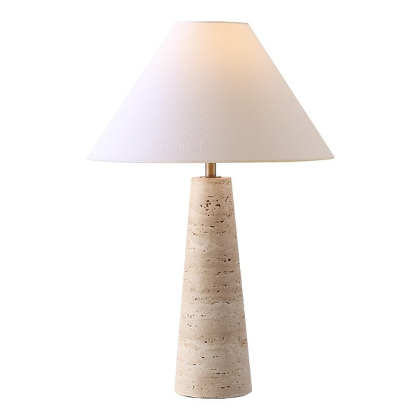 Safavieh Dante Travertine Stone Base Table Lamp with White Fabric Shade for Modern Interiors CTL1128A