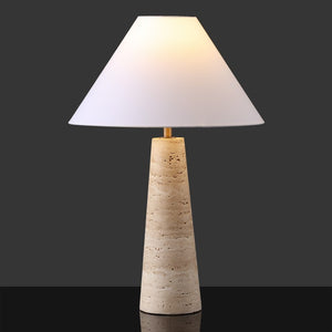 Safavieh Dante Travertine Stone Base Table Lamp with White Fabric Shade for Modern Interiors CTL1128A