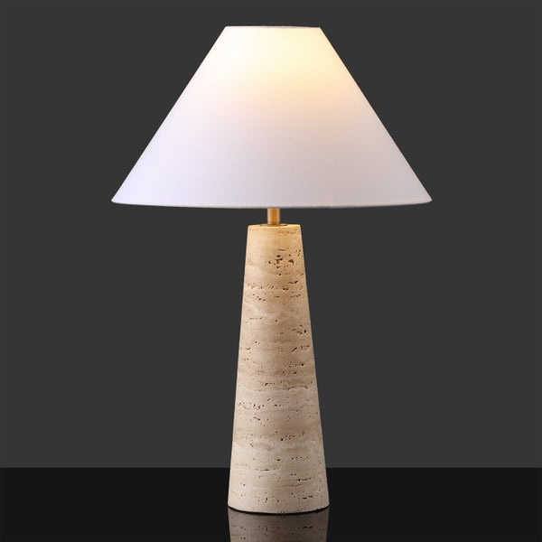 Safavieh Dante Travertine Stone Base Table Lamp with White Fabric Shade for Modern Interiors CTL1128A