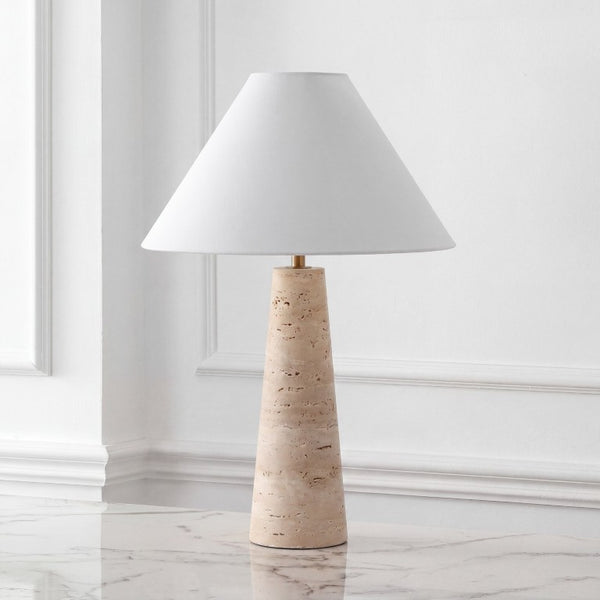 Safavieh Dante Travertine Stone Base Table Lamp with White Fabric Shade for Modern Interiors CTL1128A