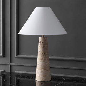 Safavieh Dante Travertine Stone Base Table Lamp with White Fabric Shade for Modern Interiors CTL1128A