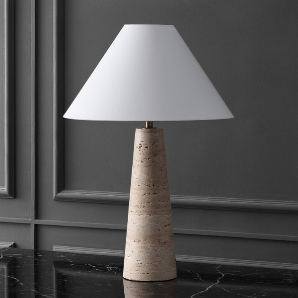 Safavieh Dante Travertine Stone Base Table Lamp with White Fabric Shade for Modern Interiors CTL1128A