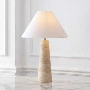 Safavieh Dante Travertine Stone Base Table Lamp with White Fabric Shade for Modern Interiors CTL1128A