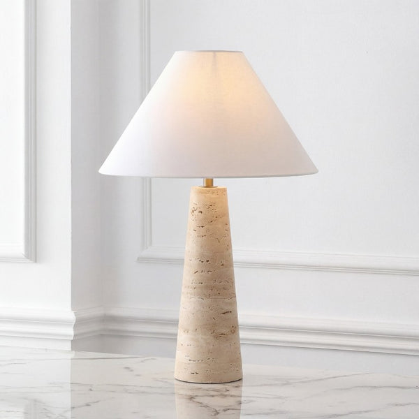 Safavieh Dante Travertine Stone Base Table Lamp with White Fabric Shade for Modern Interiors CTL1128A