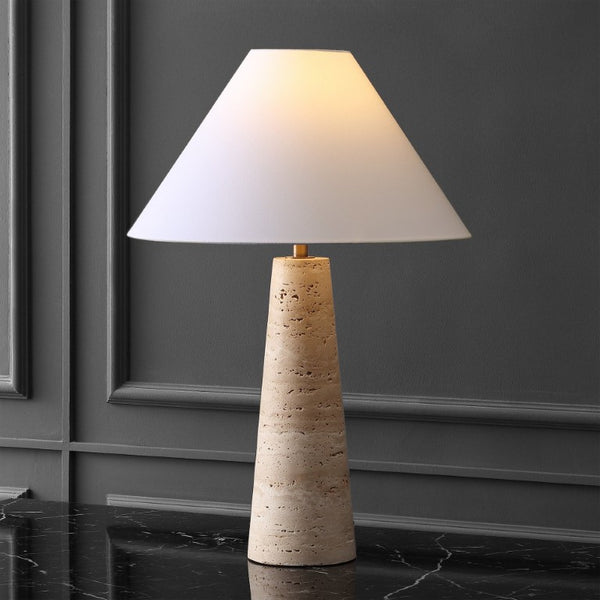 Safavieh Dante Travertine Stone Base Table Lamp with White Fabric Shade for Modern Interiors CTL1128A