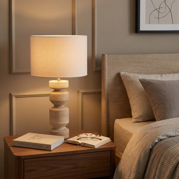 Safavieh Jiminy Travertine Stone Table Lamp with Natural Veining for Modern Organic Interiors CTL1129A