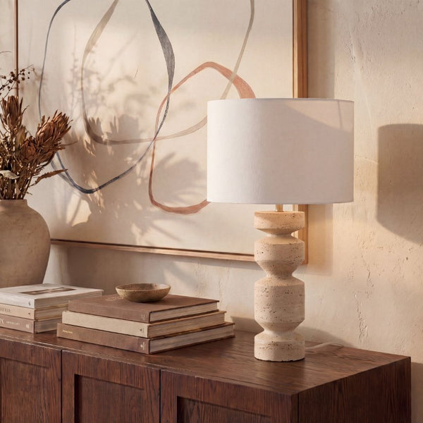 Safavieh Jiminy Travertine Stone Table Lamp with Natural Veining for Modern Organic Interiors CTL1129A