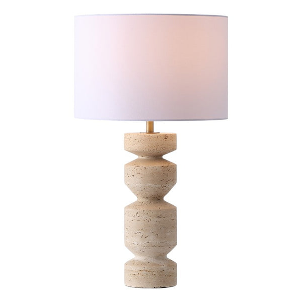 Safavieh Jiminy Travertine Stone Table Lamp with Natural Veining for Modern Organic Interiors CTL1129A