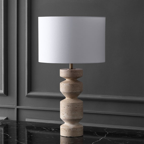 Safavieh Jiminy Travertine Stone Table Lamp with Natural Veining for Modern Organic Interiors CTL1129A