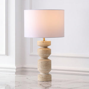 Safavieh Jiminy Travertine Stone Table Lamp with Natural Veining for Modern Organic Interiors CTL1129A