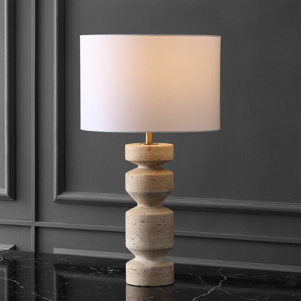 Safavieh Jiminy Travertine Stone Table Lamp with Natural Veining for Modern Organic Interiors CTL1129A