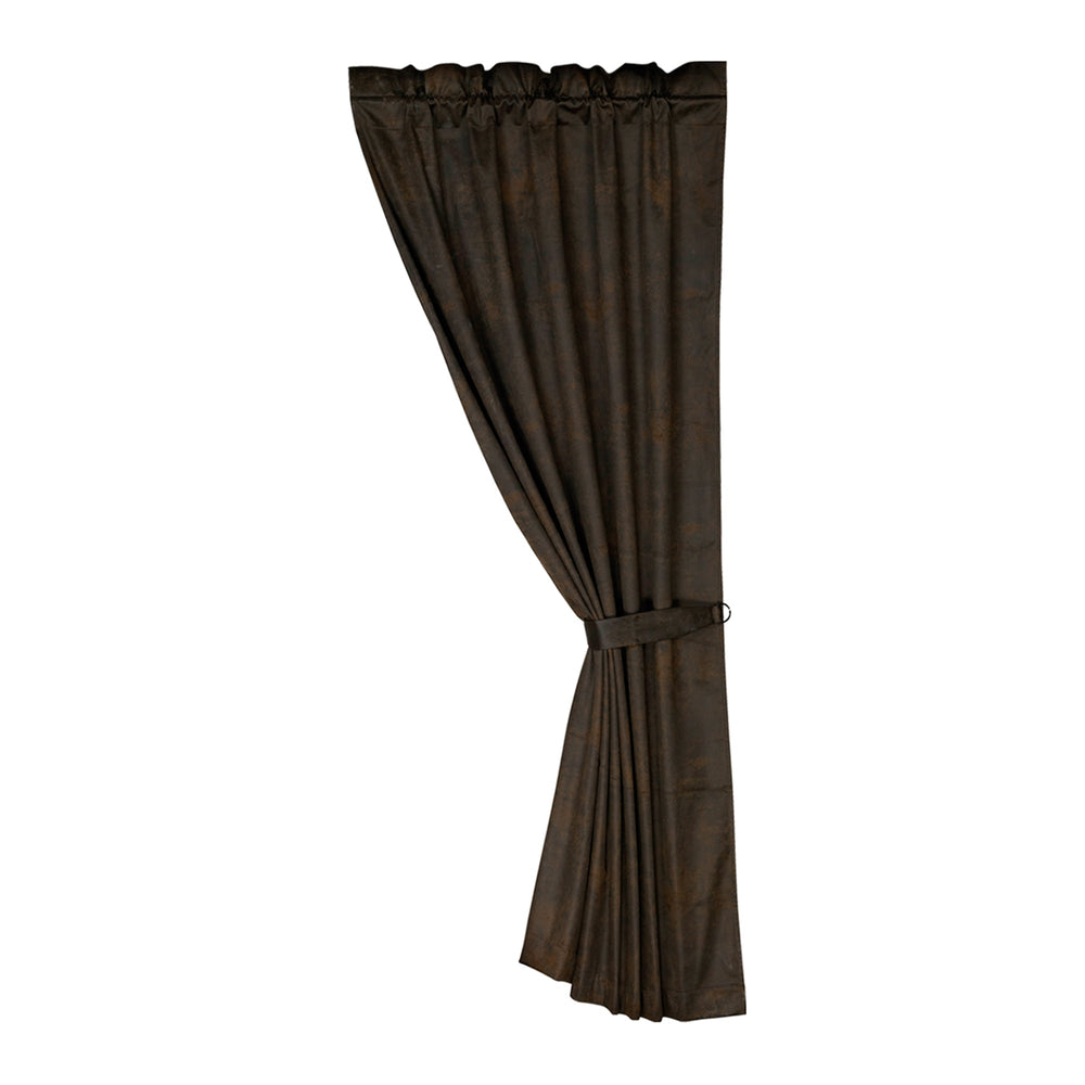 Hiend Accents Chocolate Faux Leather Curtain - Elegant Western Style With Gathered Heading & Coordinating Tie-back Dark Brown 100% Polyester Cu1001