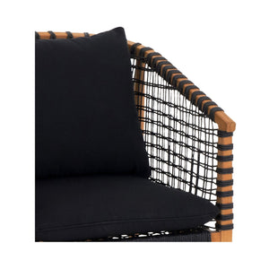 Moe's Home Kuna Outdoor Lounge Chair – Elegant Teak Wood Frame With Removable Cushions For Year-round Comfort Black Solid Teak Frame With Lloyd Loom Weave,100% Polyester Upholstery Cv-1018-02