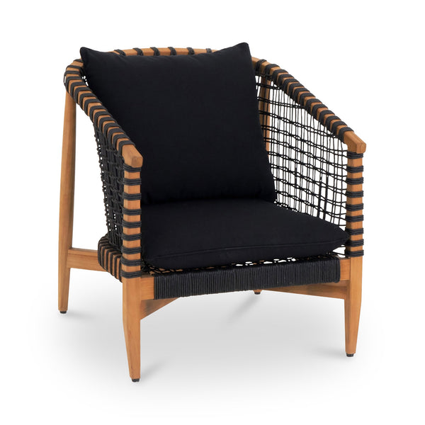 Moe's Home Kuna Outdoor Lounge Chair – Elegant Teak Wood Frame With Removable Cushions For Year-round Comfort Black Solid Teak Frame With Lloyd Loom Weave,100% Polyester Upholstery Cv-1018-02