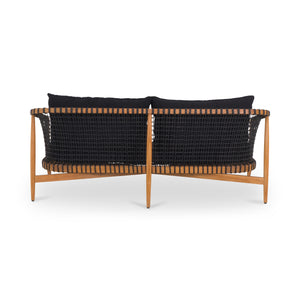 Moe's Home Kuna Outdoor Sofa – Elegant Teak Frame With Lloyd Loom Weave And Removable Cushions For Comfort Black Solid Teak Frame With Lloyd Loom Weave,100% Polyester Upholstery Cv-1027-02