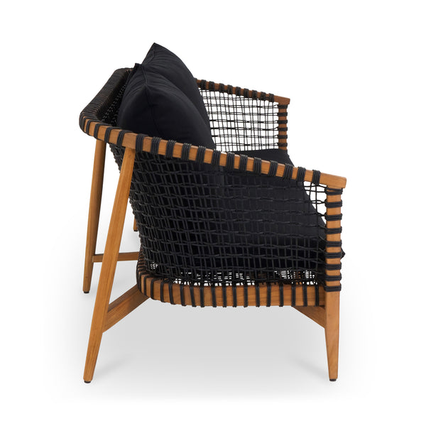 Moe's Home Kuna Outdoor Sofa – Elegant Teak Frame With Lloyd Loom Weave And Removable Cushions For Comfort Black Solid Teak Frame With Lloyd Loom Weave,100% Polyester Upholstery Cv-1027-02