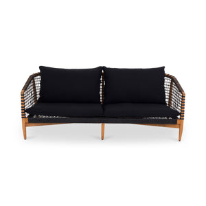 Moe's Home Kuna Outdoor Sofa – Elegant Teak Frame With Lloyd Loom Weave And Removable Cushions For Comfort Black Solid Teak Frame With Lloyd Loom Weave,100% Polyester Upholstery Cv-1027-02