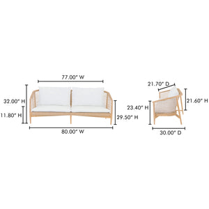 Moe's Home Kuna Outdoor Sofa - Stylish Teak Frame With Removable Cushions For Indoor And Outdoor Comfort Natural Solid Teak Frame With Lloyd Loom Weave,100% Polyester Upholstery Cv-1027-24