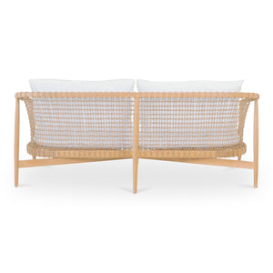 Moe's Home Kuna Outdoor Sofa - Stylish Teak Frame With Removable Cushions For Indoor And Outdoor Comfort Natural Solid Teak Frame With Lloyd Loom Weave,100% Polyester Upholstery Cv-1027-24