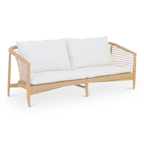 Moe's Home Kuna Outdoor Sofa - Stylish Teak Frame With Removable Cushions For Indoor And Outdoor Comfort Natural Solid Teak Frame With Lloyd Loom Weave,100% Polyester Upholstery Cv-1027-24