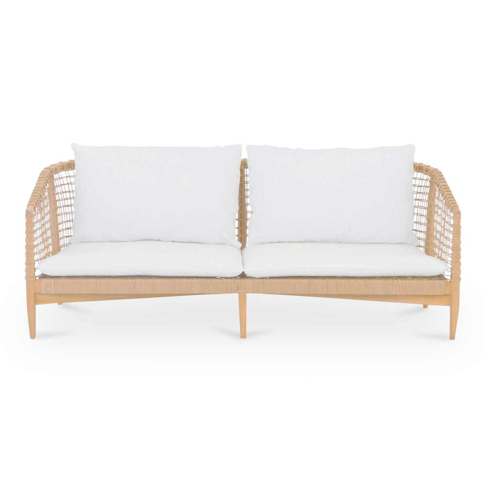 Moe's Home Kuna Outdoor Sofa - Stylish Teak Frame With Removable Cushions For Indoor And Outdoor Comfort Natural Solid Teak Frame With Lloyd Loom Weave,100% Polyester Upholstery Cv-1027-24