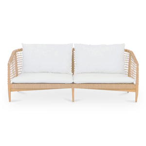 Moe's Home Kuna Outdoor Sofa - Stylish Teak Frame With Removable Cushions For Indoor And Outdoor Comfort Natural Solid Teak Frame With Lloyd Loom Weave,100% Polyester Upholstery Cv-1027-24