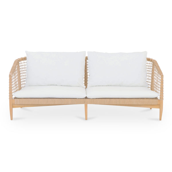 Moe's Home Kuna Outdoor Sofa - Stylish Teak Frame With Removable Cushions For Indoor And Outdoor Comfort Natural Solid Teak Frame With Lloyd Loom Weave,100% Polyester Upholstery Cv-1027-24