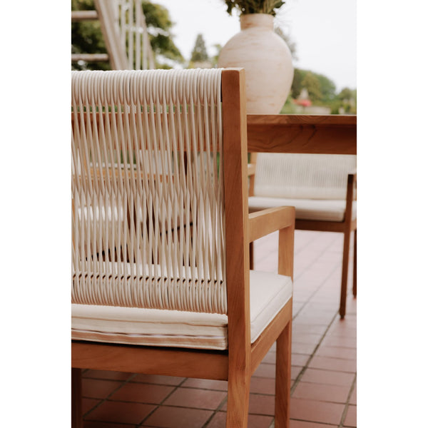 Moe's Home Luce Outdoor Dining Chair - Chic Wicker Weave With Teak Frame & Ivory Cushion For Stylish Comfort Natural Solid Teak Frame,Synthetic Wicker Cv-1028-24