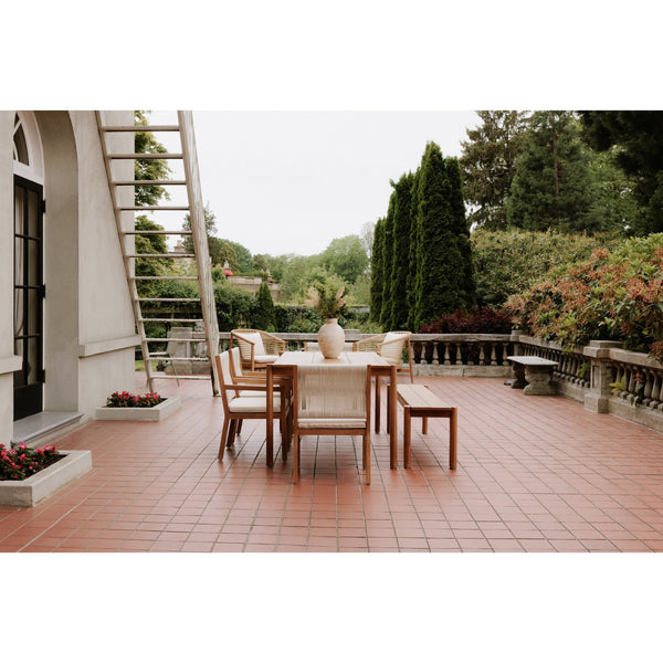 Moe's Home Luce Outdoor Dining Chair - Chic Wicker Weave With Teak Frame & Ivory Cushion For Stylish Comfort Natural Solid Teak Frame,Synthetic Wicker Cv-1028-24