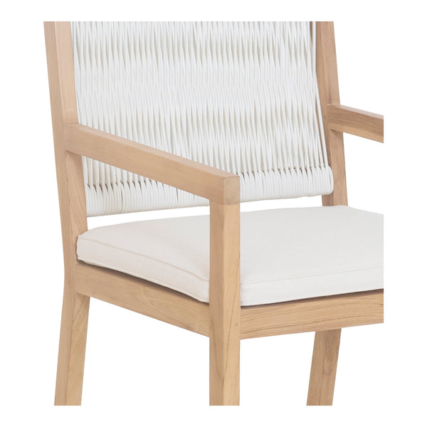 Moe's Home Luce Outdoor Dining Chair - Chic Wicker Weave With Teak Frame & Ivory Cushion For Stylish Comfort Natural Solid Teak Frame,Synthetic Wicker Cv-1028-24