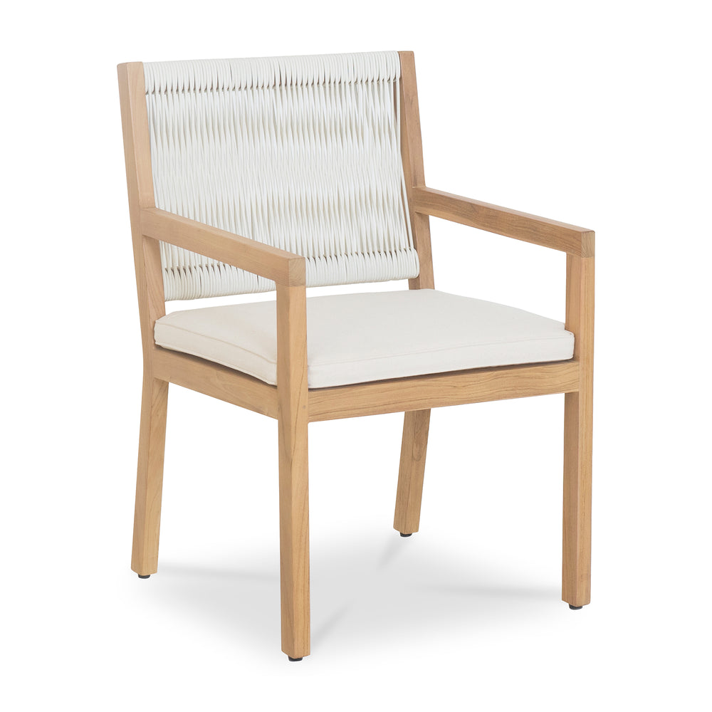 Moe's Home Luce Outdoor Dining Chair - Chic Wicker Weave With Teak Frame & Ivory Cushion For Stylish Comfort Natural Solid Teak Frame,Synthetic Wicker Cv-1028-24